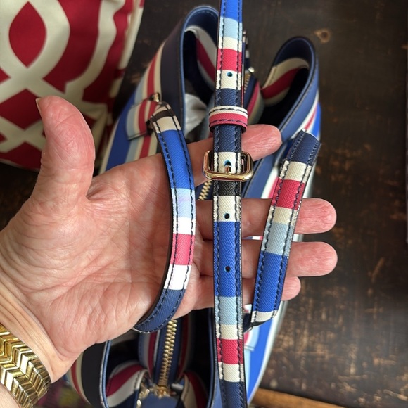 Kate Spade Satchel Crossbody bag striped red white blue black light blue NWOT - Picture 7 of 17